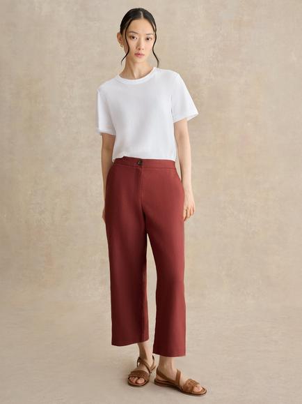 Hobbs Lillie Linen Cropped Trousers, Brown, Brown