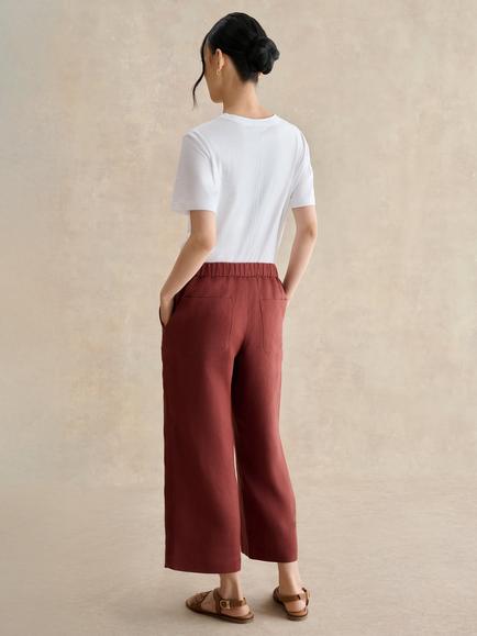 Hobbs Lillie Linen Cropped Trousers, Brown - view 2, Brown