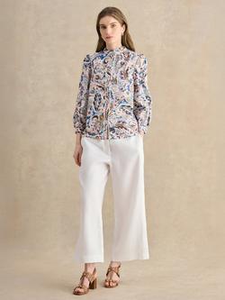 Hobbs Petite Lille Linen Trousers, White, White