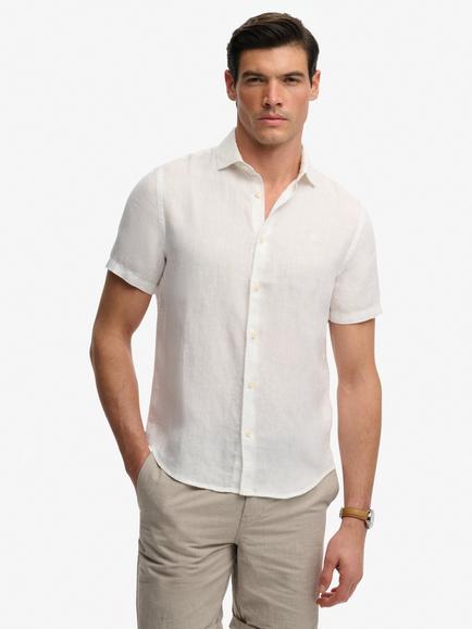 Superdry Riviera Regular Fit Short Sleeve Linen Shirt, Optic