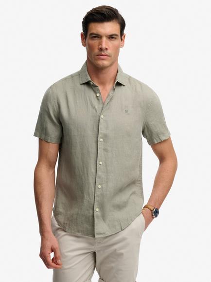 Superdry Riviera Regular Fit Short Sleeve Linen Shirt, Bay Green
