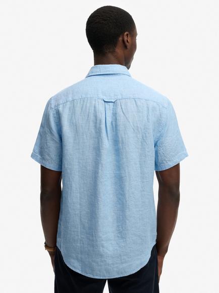 Superdry Riviera Regular Fit Short Sleeve Linen Shirt - view 2, Sky Blue Chambray