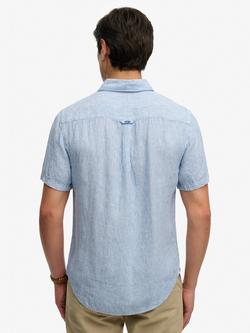 Superdry Riviera Regular Fit Stripe Short Sleeve Linen Shirt, Blue Chalk - view 2, Blue Chalk