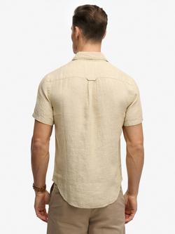Superdry Riviera Regular Fit Short Sleeve Linen Shirt - view 2, Tan Chambray