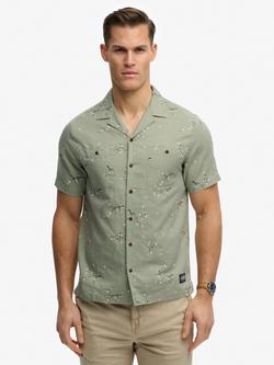 Superdry Cotton Blend Regular Fit Floral Print Shirt, Shibori Blossom Sage, Shibori Blossom Sage