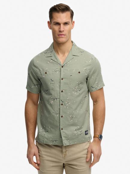 Superdry Cotton Blend Regular Fit Floral Print Shirt, Shibori Blossom Sage, Shibori Blossom Sage