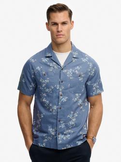 Superdry Cotton Blend Regular Fit Floral Print Shirt, Spring Buds Blue, Spring Buds Blue