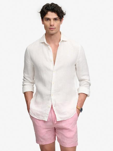 Superdry Merchant Store Linen Shorts, Pink Chambray