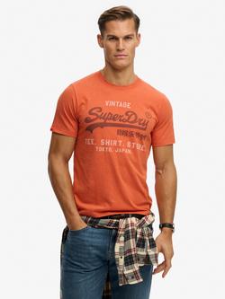 Superdry Cotton Blend Heritage Relaxed Fit Short Sleeve Graphic T-Shirt, Rust Orange Marl, Rust Orange Marl