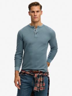 Superdry Lightweight Cotton Textured Grandad Top, Copen Blue, Copen Blue