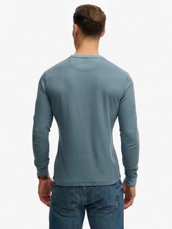 Superdry Lightweight Cotton Textured Grandad Top, Copen Blue - view 2, Copen Blue
