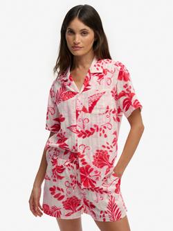 Superdry Beach Printed Short Sleeve Shirt, Cream/Red, Cream/Red