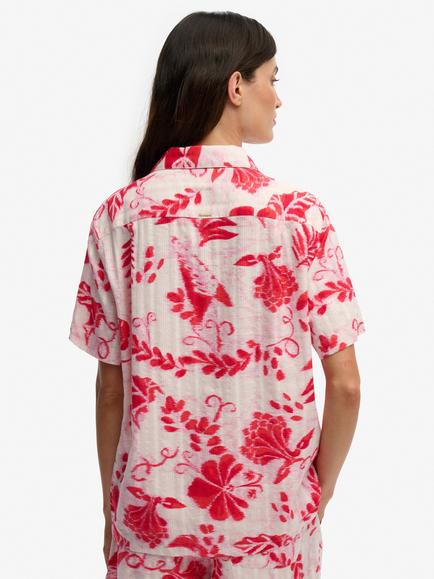 Superdry Beach Printed Short Sleeve Shirt, Cream/Red - view 2, Cream/Red