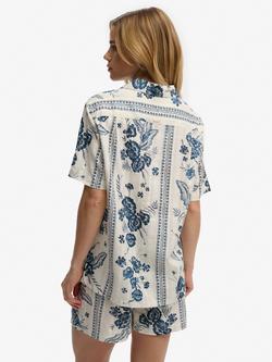 Superdry Beach Printed Short Sleeve Shirt, Cream/Blue - view 2, Cream/Blue