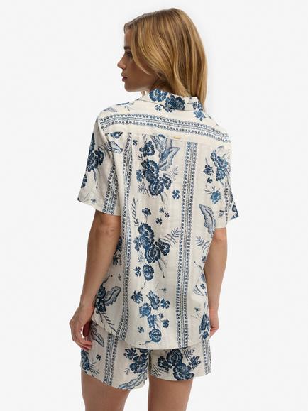 Superdry Beach Printed Short Sleeve Shirt, Cream/Blue - view 2, Cream/Blue