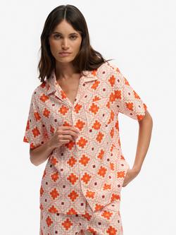 Superdry Beach Printed Short Sleeve Shirt, Cream/Orange, Cream/Orange