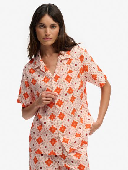 Superdry Beach Printed Short Sleeve Shirt, Cream/Orange, Cream/Orange