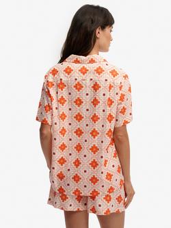 Superdry Beach Printed Short Sleeve Shirt, Cream/Orange - view 2, Cream/Orange