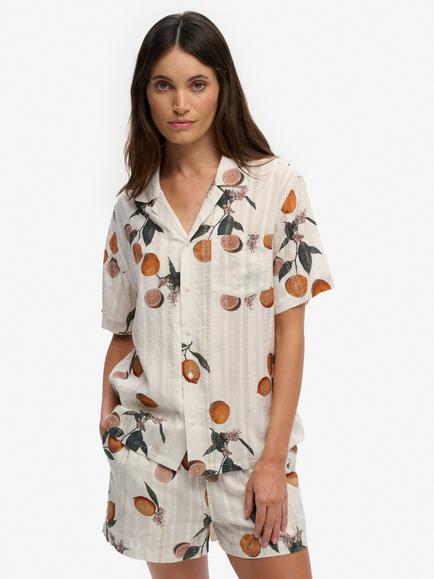 Superdry Beach Printed Short Sleeve Shirt, Cream/Multi, Cream/Multi