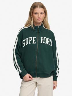 Superdry Athletic Essentials Appliqué Loose Zip Track Top, Enamel Green
