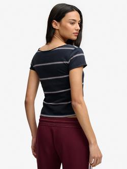 Superdry Athletic Essentials Gathered Pattern Top, Pink/Navy - view 2, Pink/Navy