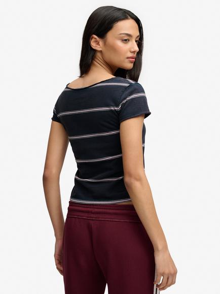 Superdry Athletic Essentials Gathered Pattern Top, Pink/Navy - view 2, Pink/Navy