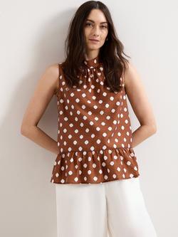Phase Eight Indie Peplum Spot Blouse, Brown, Brown