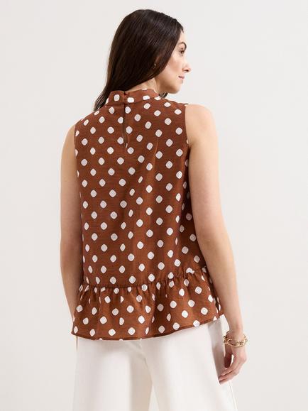 Phase Eight Indie Peplum Spot Blouse, Brown - view 2, Brown