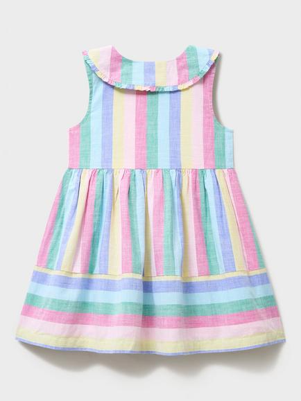 Crew Clothing Kids' Cotton Stripe Tiered Dress, White/Multi - view 2, White/Multi