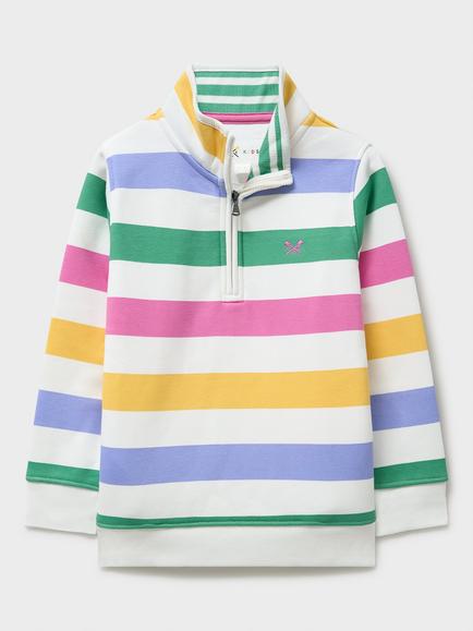 Crew Clothing Kids' Stripe Half Zip Sweatshirt, Pastel Pink, Pastel Pink