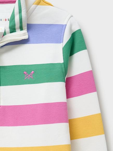 Crew Clothing Kids' Stripe Half Zip Sweatshirt, Pastel Pink - view 2, Pastel Pink