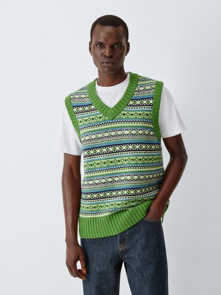 John Lewis Merino Wool Blend Fair Isle Tank Top, Green, Green