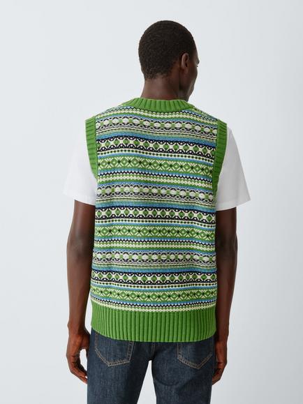 John Lewis Merino Wool Blend Fair Isle Tank Top, Green - view 2, Green
