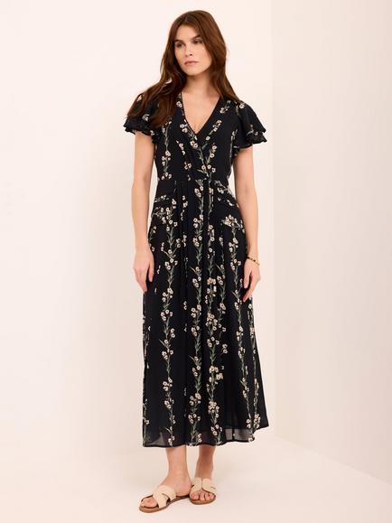 Mint Velvet Floral Print Short Sleeve Maxi Dress, Blue Navy, Blue Navy