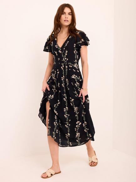 Mint Velvet Floral Print Short Sleeve Maxi Dress, Blue Navy - view 2, Blue Navy