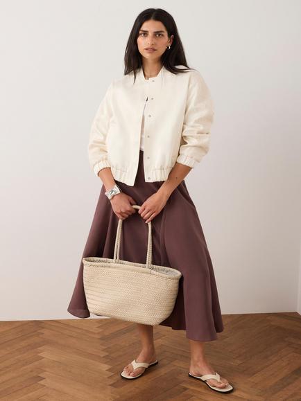 Mint Velvet Full Midi Skirt, Brown - view 2, Brown