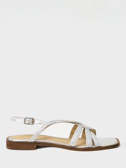 Crew Clothing Woven Leather Strappy Sandals, Silver Silver, Silver Silver