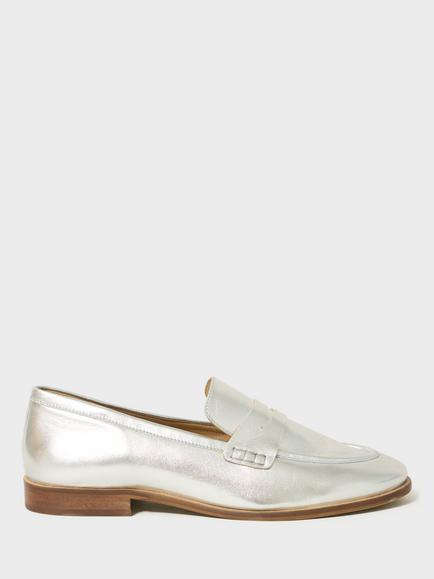 Crew Clothing Metallic Leather Loafers, Silver Silver, Silver Silver