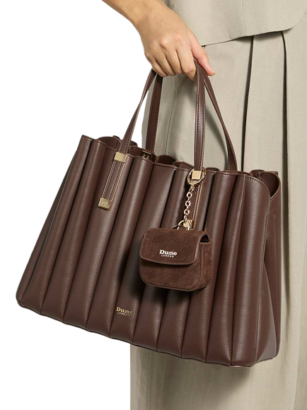 Dune London Dolly Pleated 3 Part Tote Bag, Brown - view 2, Brown