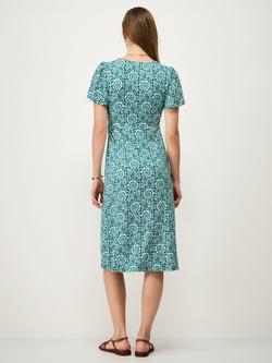Crew Clothing Jenna Floral Midi Dress Containing LENZING™ ECOVERO™ Viscose, Emerald Green - view 2, Emerald Green