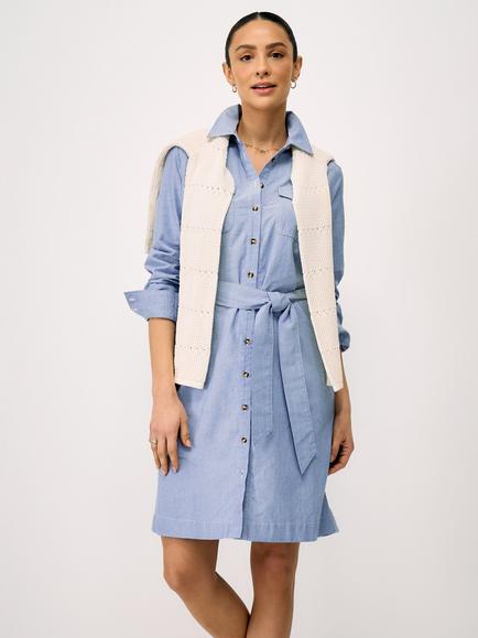 Crew Clothing Jenn Long Sleeve Linen Blend Shirt Dress, Light Blue, Light Blue