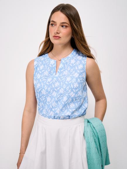 Crew Clothing Shelley Linen Blend Woven Top, Denim Blue, Denim Blue