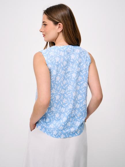 Crew Clothing Shelley Linen Blend Woven Top, Denim Blue - view 2, Denim Blue