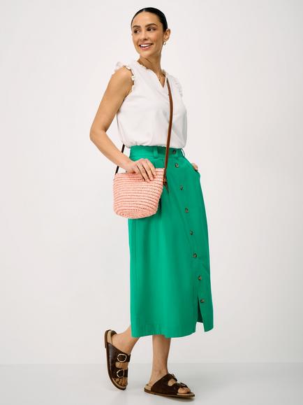 Crew Clothing Ella Button Front Midi Skirt, Emerald Green, Emerald Green