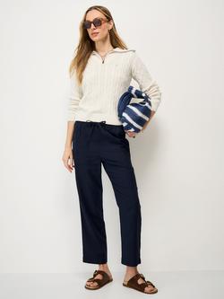 Crew Clothing Linen Rich Tapered Trousers, Navy Blue, Navy Blue