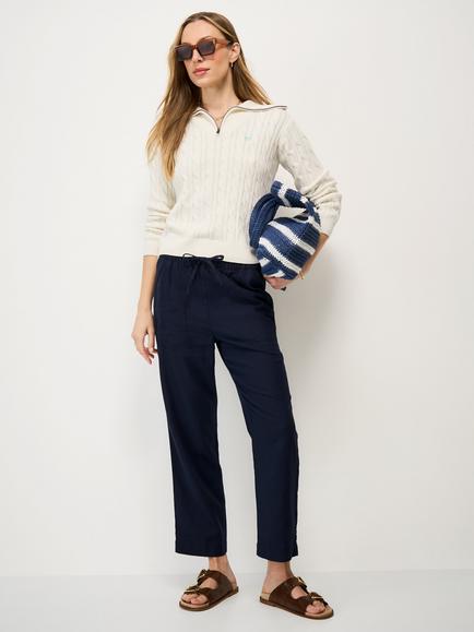 Crew Clothing Linen Rich Tapered Trousers, Navy Blue, Navy Blue