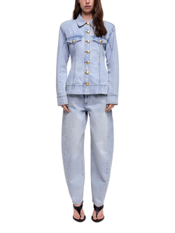 Aje Tia Long Sleeve Denim Shirt, Light Blue Wash, Light Blue Wash