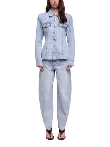 Aje Tia Long Sleeve Denim Shirt, Light Blue Wash, Light Blue Wash