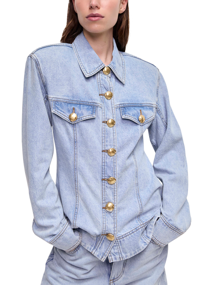 Aje Tia Long Sleeve Denim Shirt, Light Blue Wash - view 2, Light Blue Wash