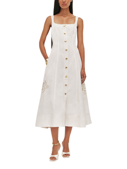 Aje Halo Embroidered Shirt Midi Dress, White Ivory, White